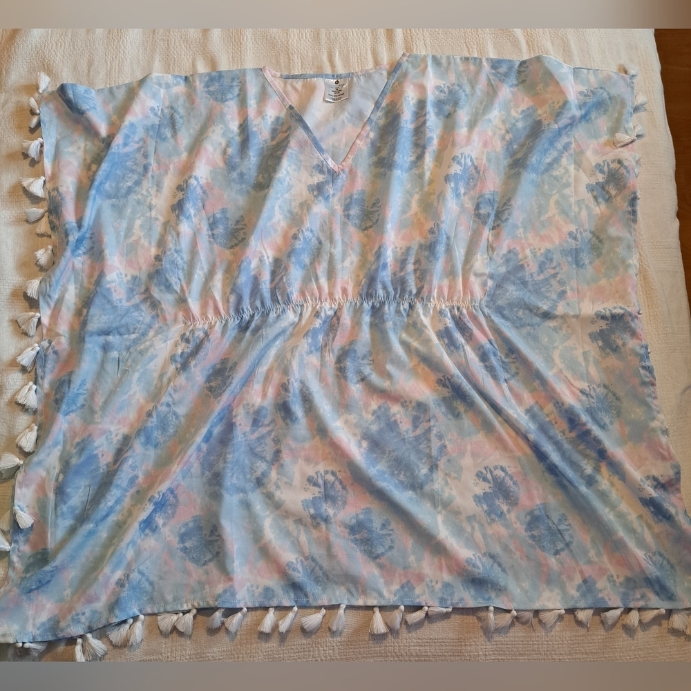 SnapperRock girls size 12 swim cover up, pastel pink, blue & white EUC